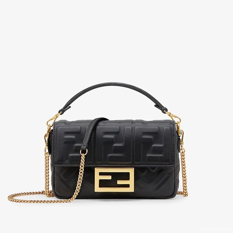 Cheap Leather FF Fendi Bag Nappa Baguette Mini Motif Black In 0729